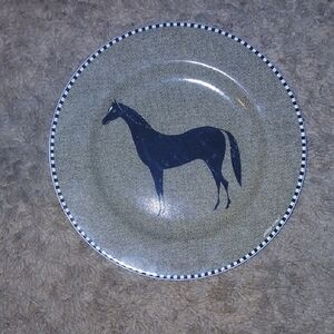 Warren Kimble Barnyard Animals salad plate featuring a black horse silhouette.